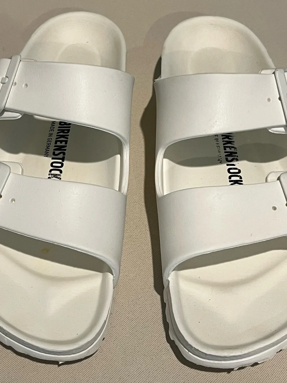 Birkenstock White Two-Strap Slide Sandals